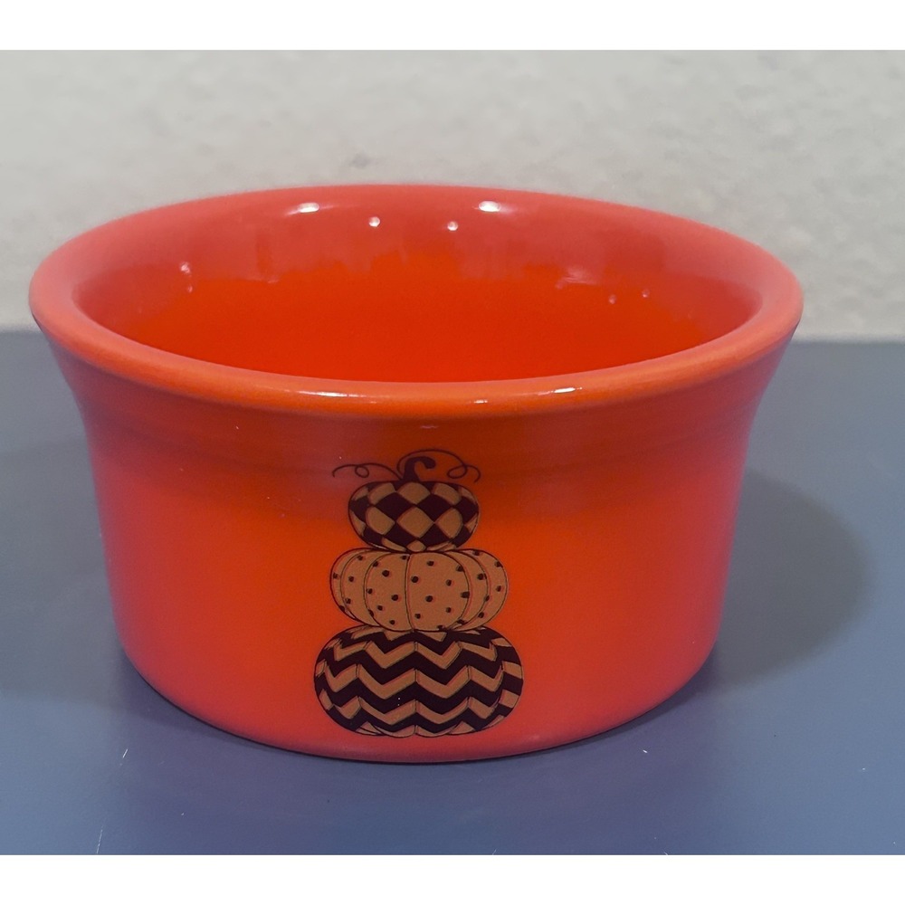 Halloween Fall Thanksfiving GEO Pumpkins RAMEKIN SOUFFLE BOWL 8 OZ Orange FIESTA